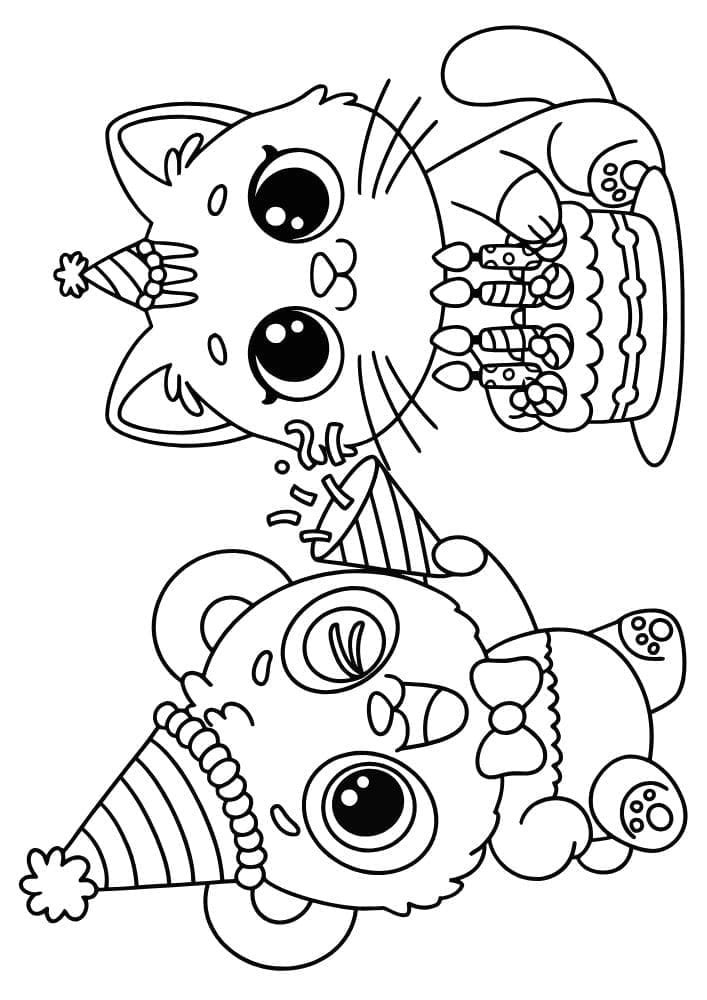 Free Printable Birthday Coloring Pages for Kids Colouring Book Happy Bday Printout bear cat cute cake party hat