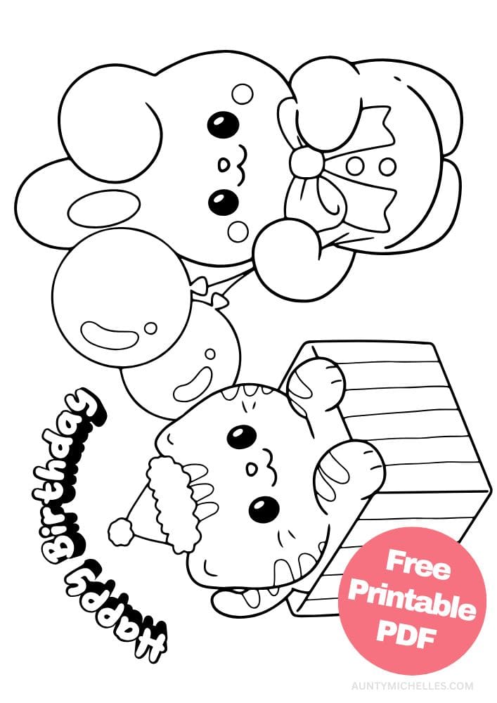 Free Printable Birthday Coloring Pages for Kids Colouring Book Happy Bday Printout cat bunny rabbit present balloon