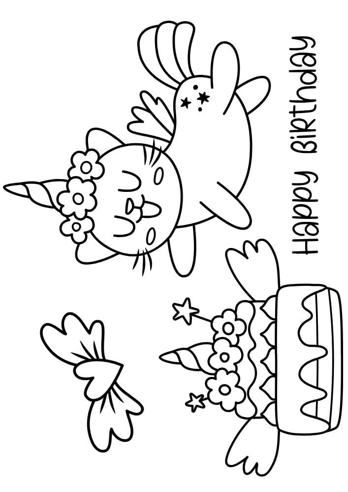 Free Printable Birthday Coloring Pages for Kids Colouring Book Happy Bday Printout cat unicorn cake heart
