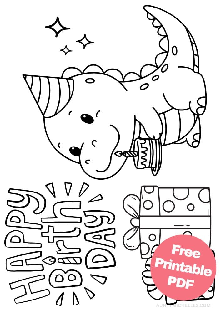 Free Printable Birthday Coloring Pages for Kids Colouring Book Happy Bday Printout dinosaur present cake party hat