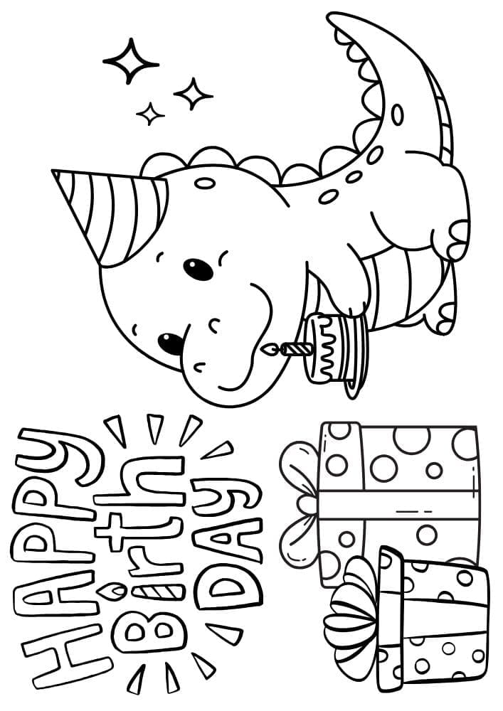 Free Printable Birthday Coloring Pages for Kids Colouring Book Happy Bday Printout dinosaur present cake party hat