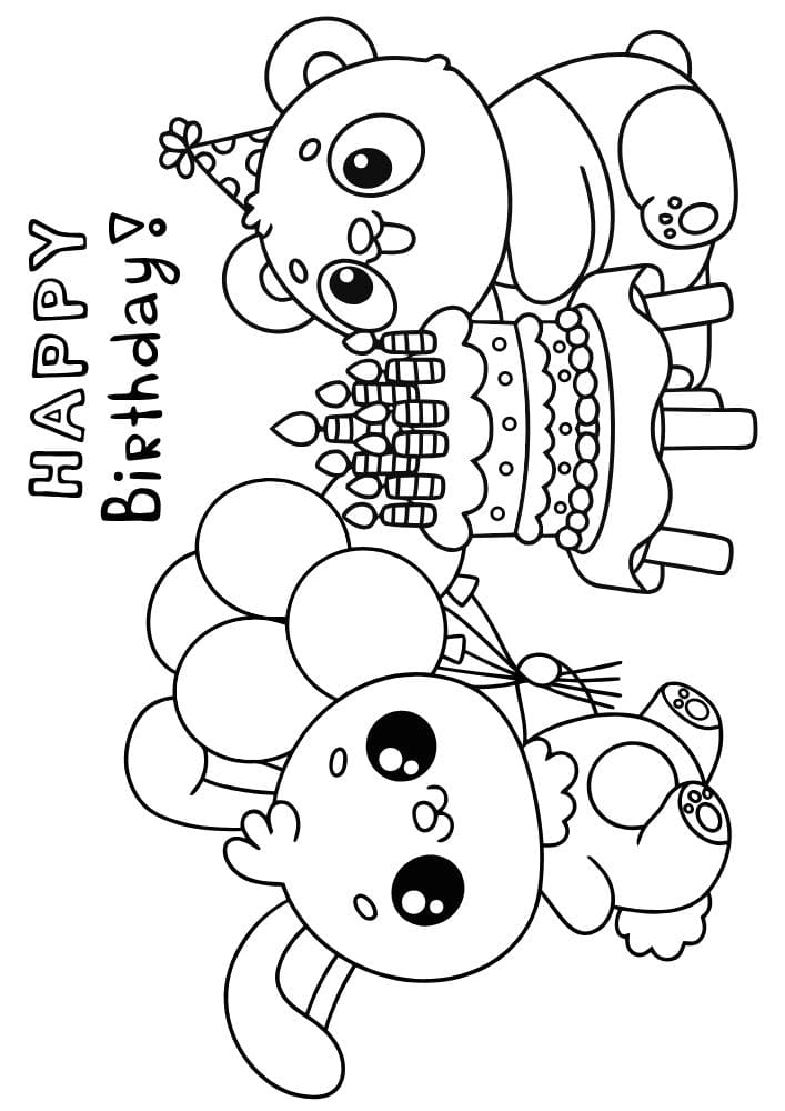 Free Printable Birthday Coloring Pages for Kids Colouring Book Happy Bday Printout rabbit bear balloons cake candle
