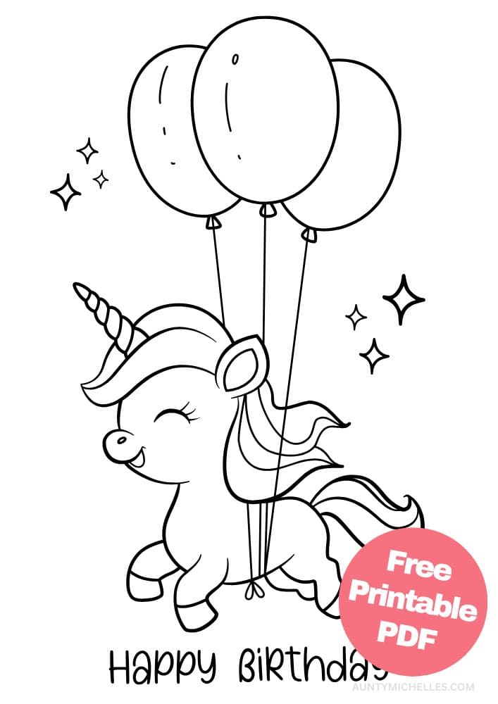 Free Printable Birthday Coloring Pages for Kids Colouring Book Happy Bday Printout unicorn balloon cute pretty