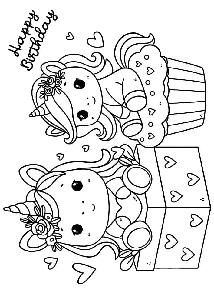 Free Printable Birthday Coloring Pages for Kids Colouring Book Happy Bday Printout unicorn cupcake present gift cute