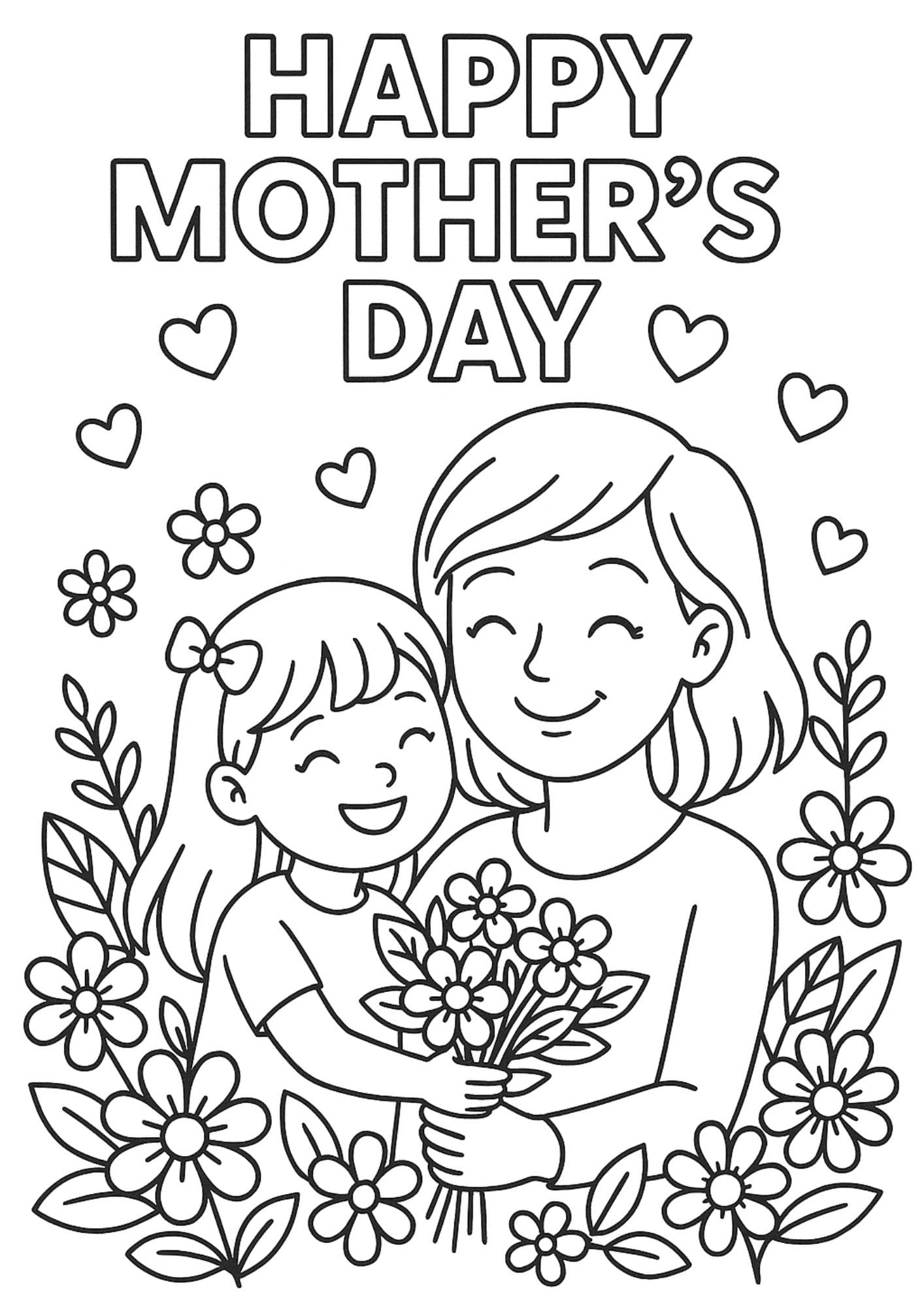 Free Printable Mother's Day Coloring Pages for Kids Colouring Book Mom Flowers Bouquet