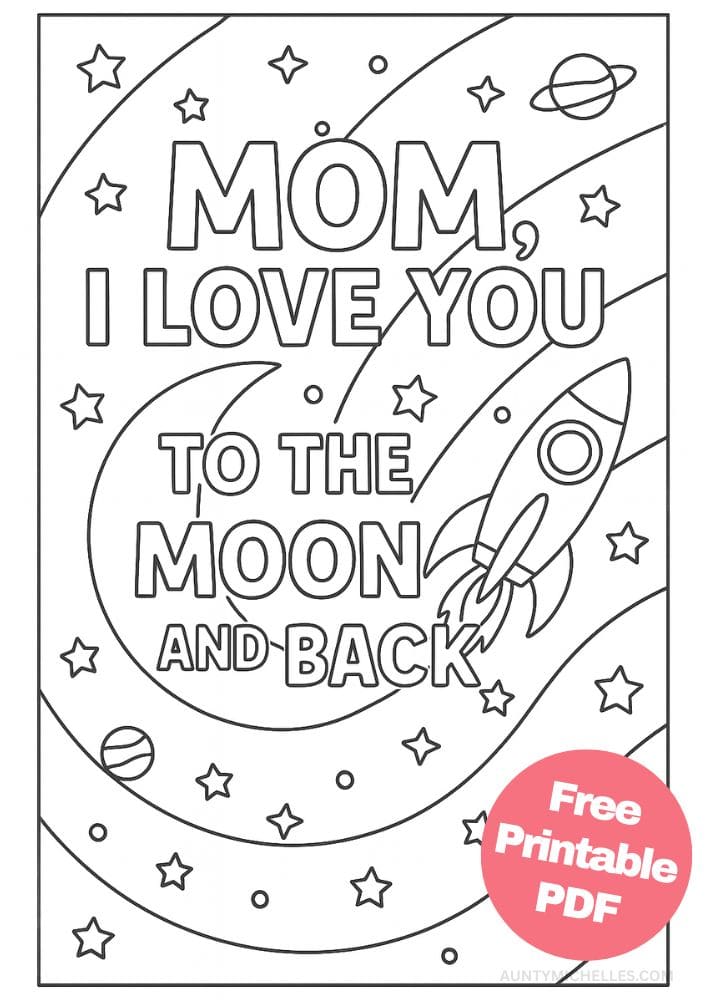 Free Printable Mother's Day Coloring Pages for Kids Colouring Book Mom Love you to the moon
