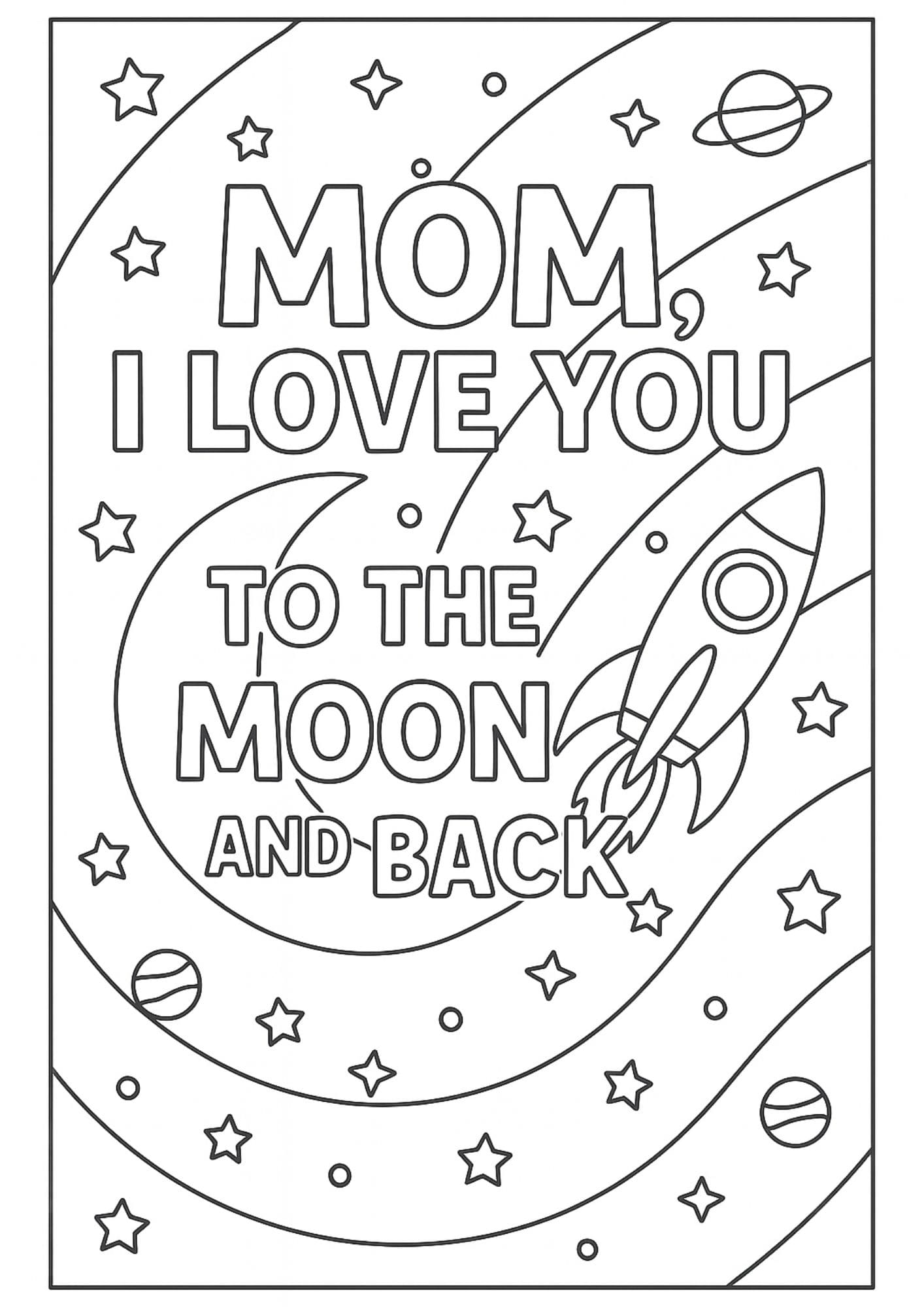 Free Printable Mother's Day Coloring Pages for Kids Colouring Book Mom Love you to the moon