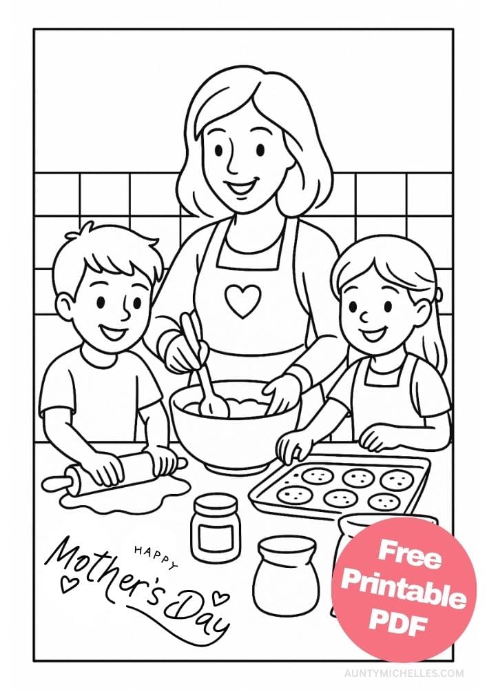 Free Printable Mother's Day Coloring Pages for Kids Colouring Book Mom baking cookies