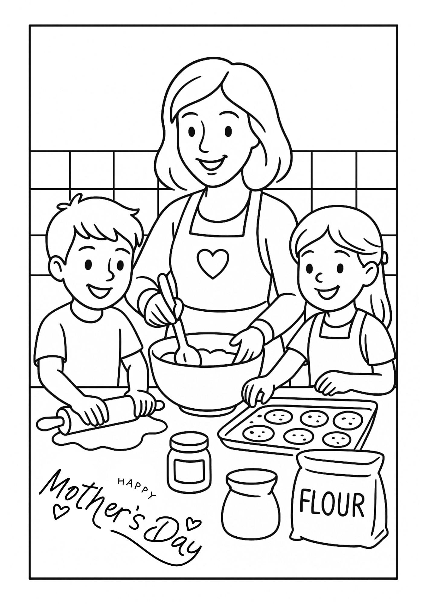 Free Printable Mother's Day Coloring Pages for Kids Colouring Book Mom baking cookies