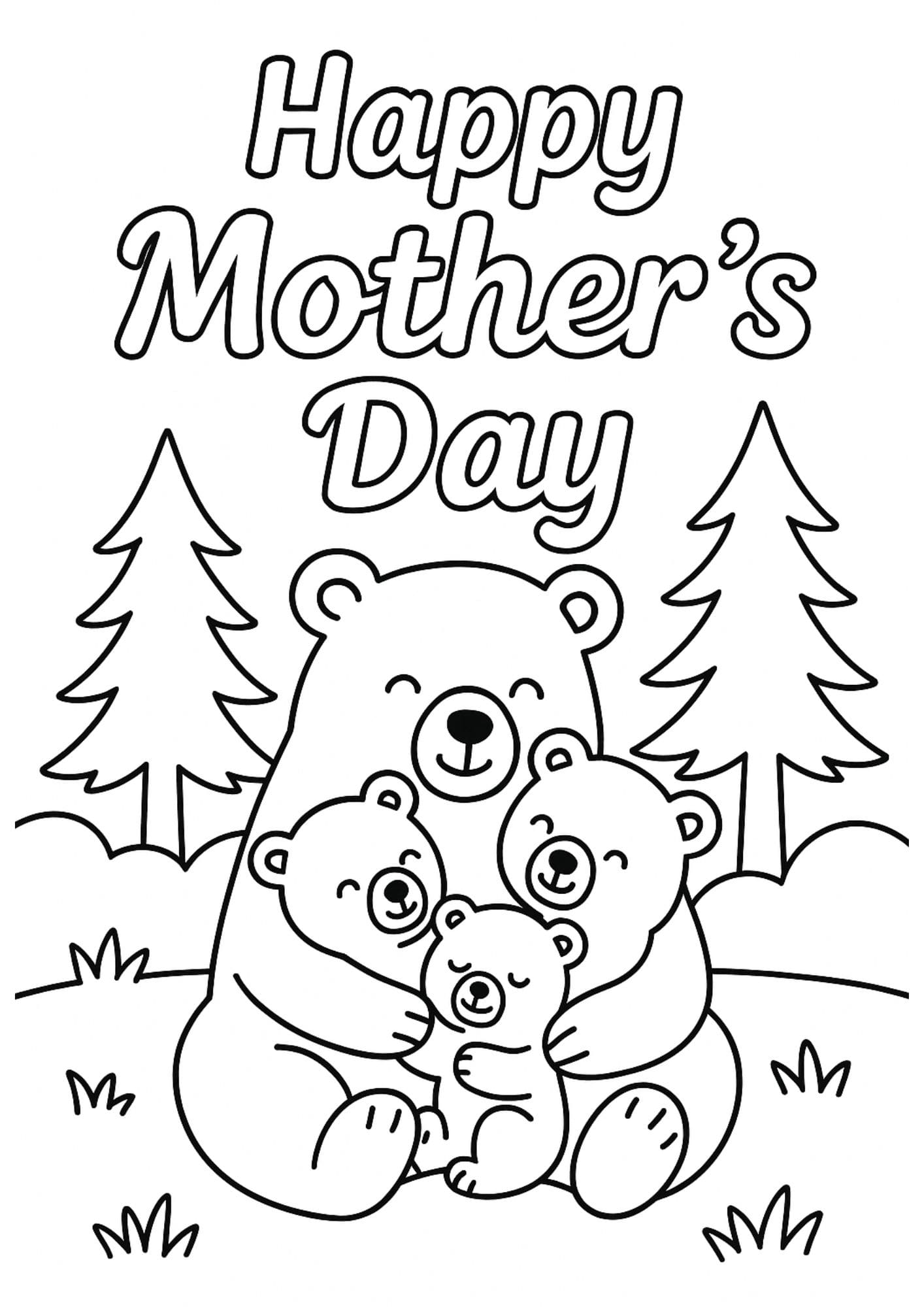 Free Printable Mother's Day Coloring Pages for Kids Colouring Book Mom bear family