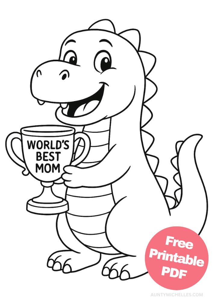 Free Printable Mother's Day Coloring Pages for Kids Colouring Book Mom dinosaur t-rex trophy
