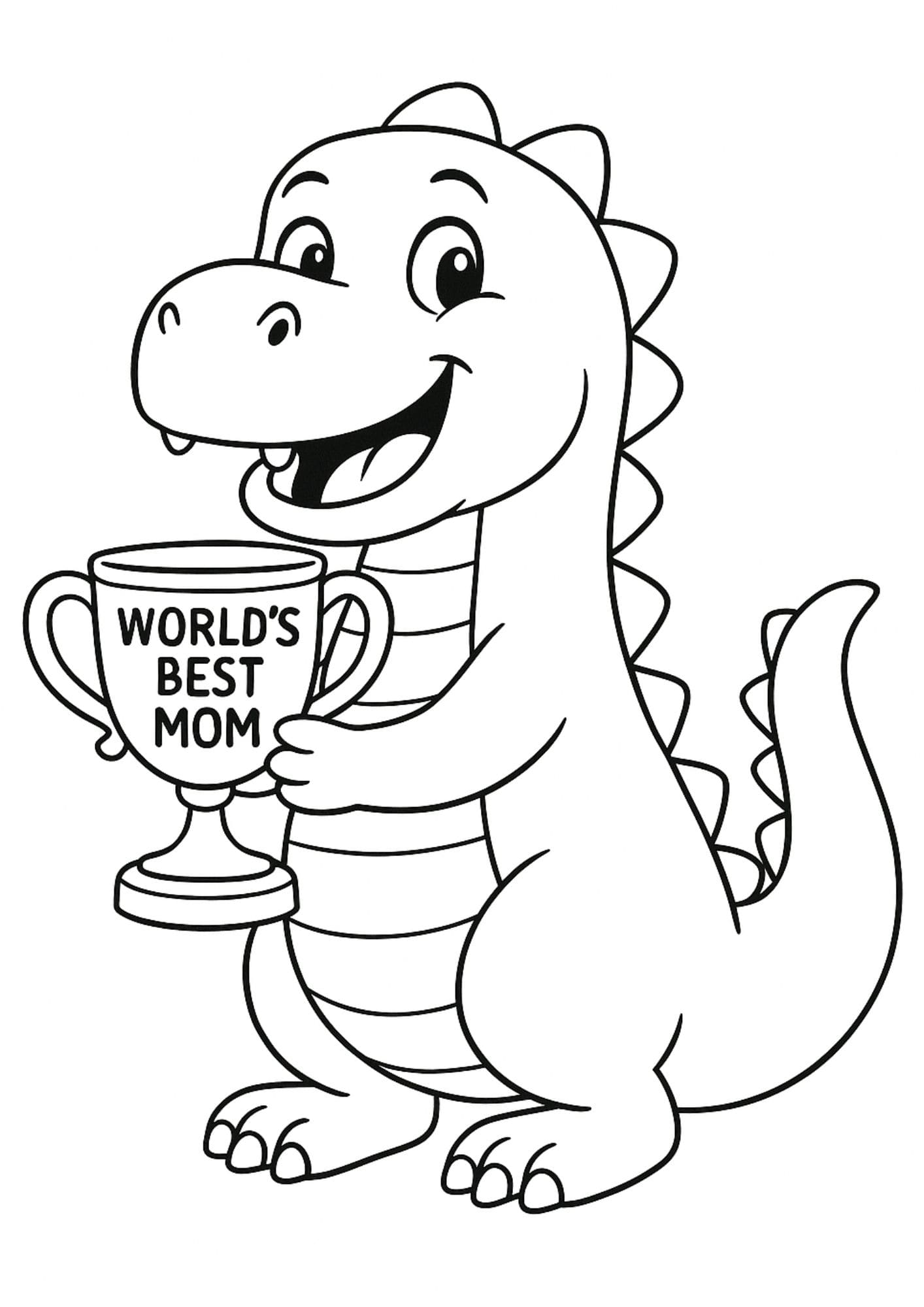 Free Printable Mother's Day Coloring Pages for Kids Colouring Book Mom dinosaur t-rex trophy