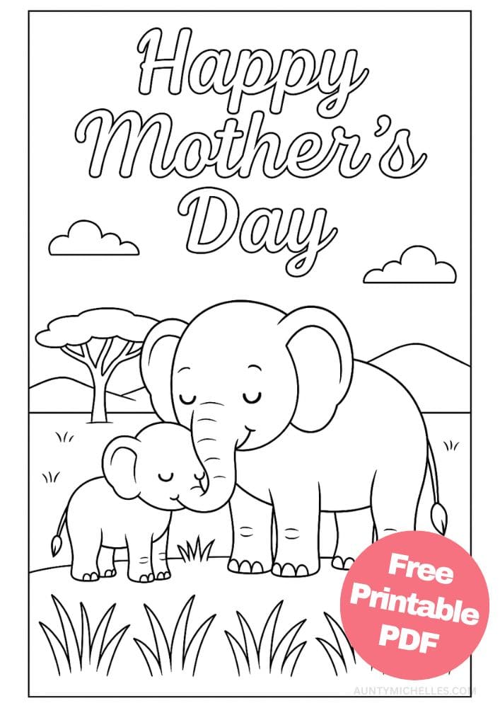 Free Printable Mother's Day Coloring Pages for Kids Colouring Book Mom elephant and baby