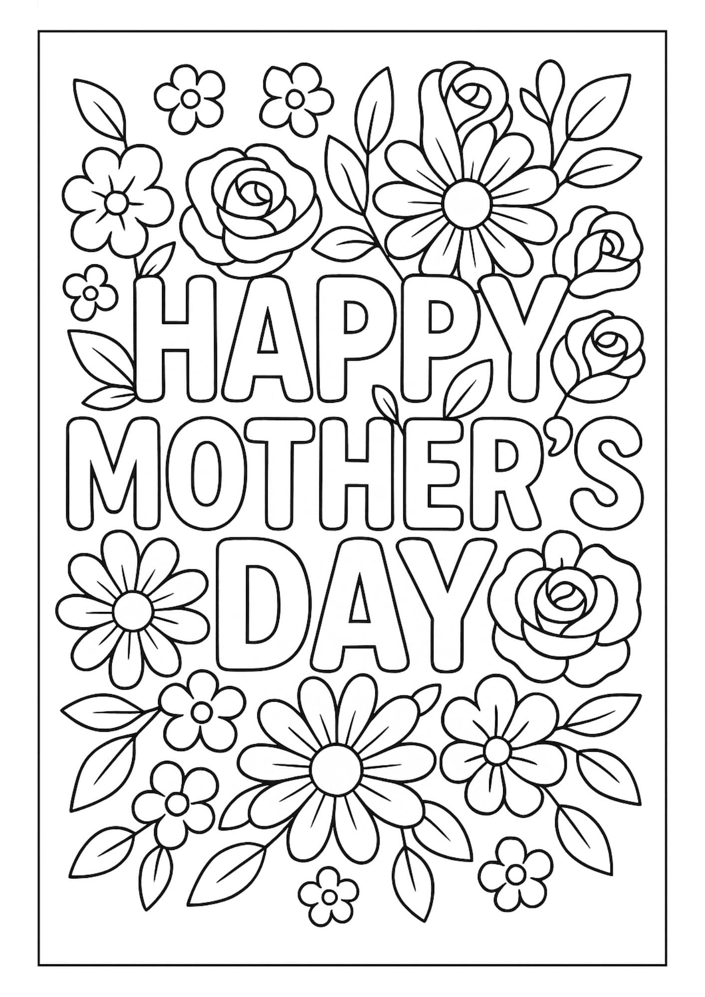 Free Printable Mother's Day Coloring Pages for Kids Colouring Book Mom flowers happy