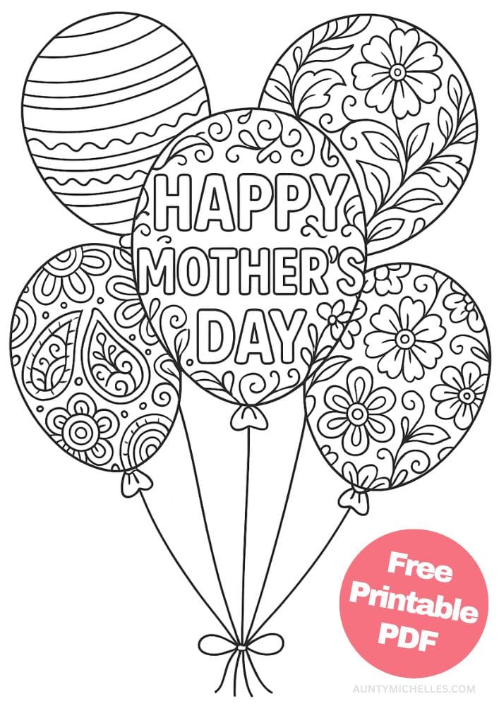 Free Printable Mother's Day Coloring Pages for Kids Colouring Book Mom mandala balloons