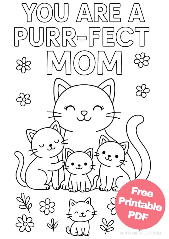 Free Printable Mother's Day Coloring Pages for Kids Colouring Book Mom purrfect cat