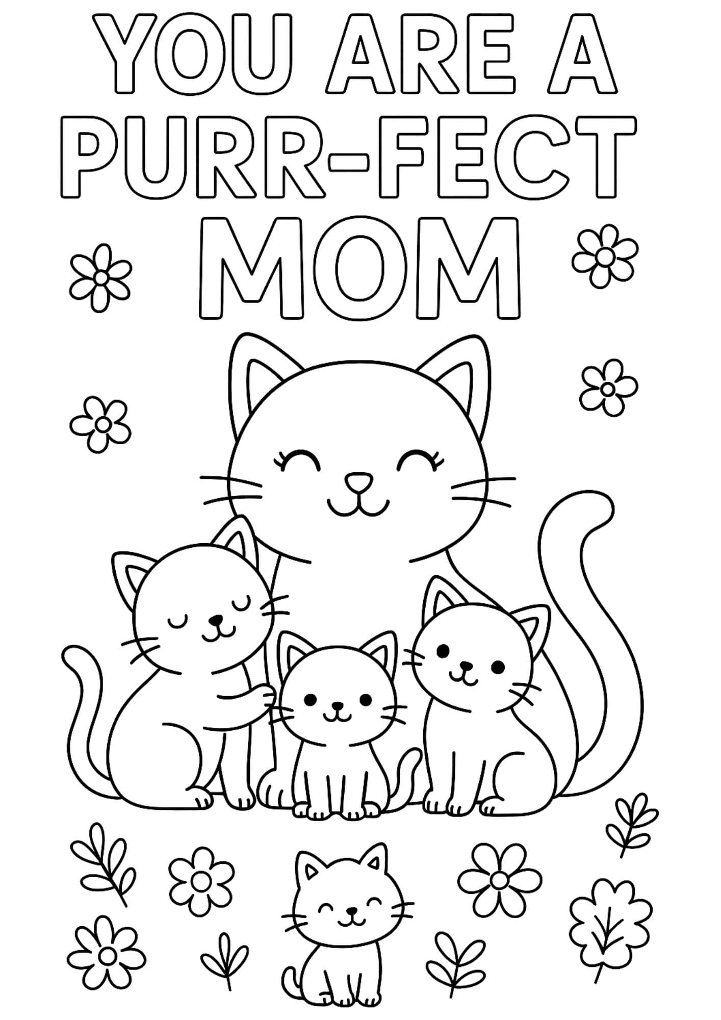 Free Printable Mother's Day Coloring Pages for Kids Colouring Book Mom purrfect cat