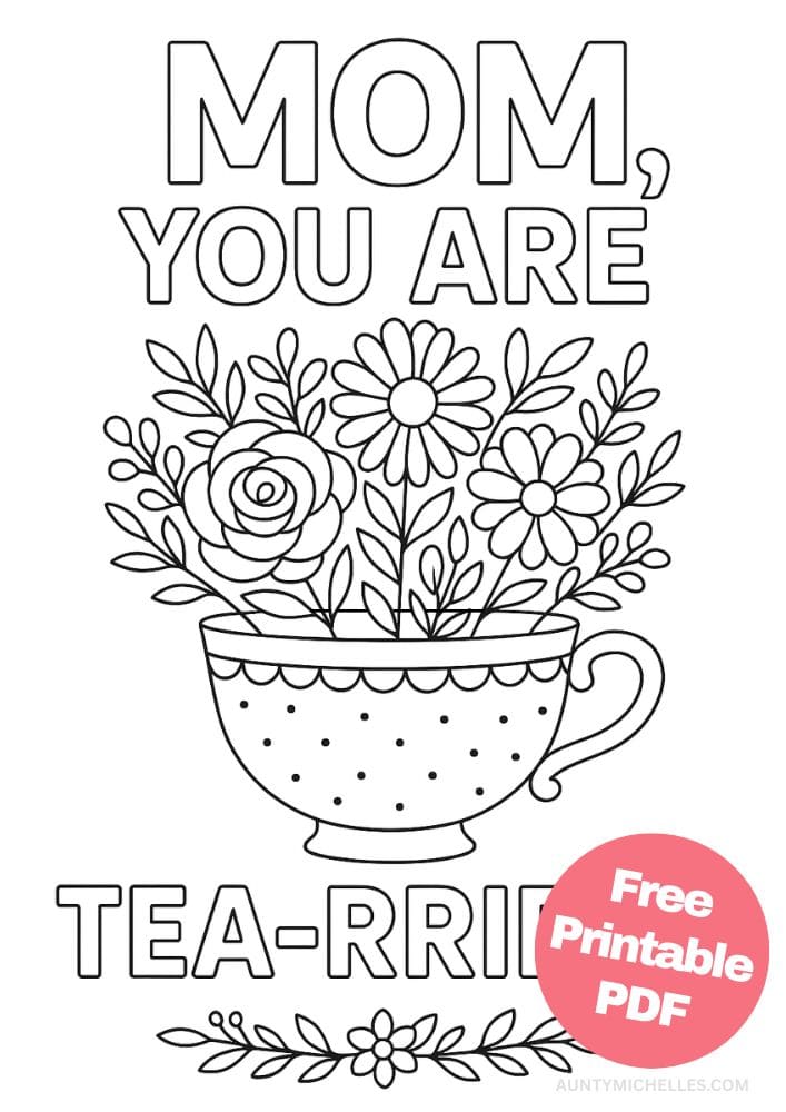 Free Printable Mother's Day Coloring Pages for Kids Colouring Book Mom tea cup flowers