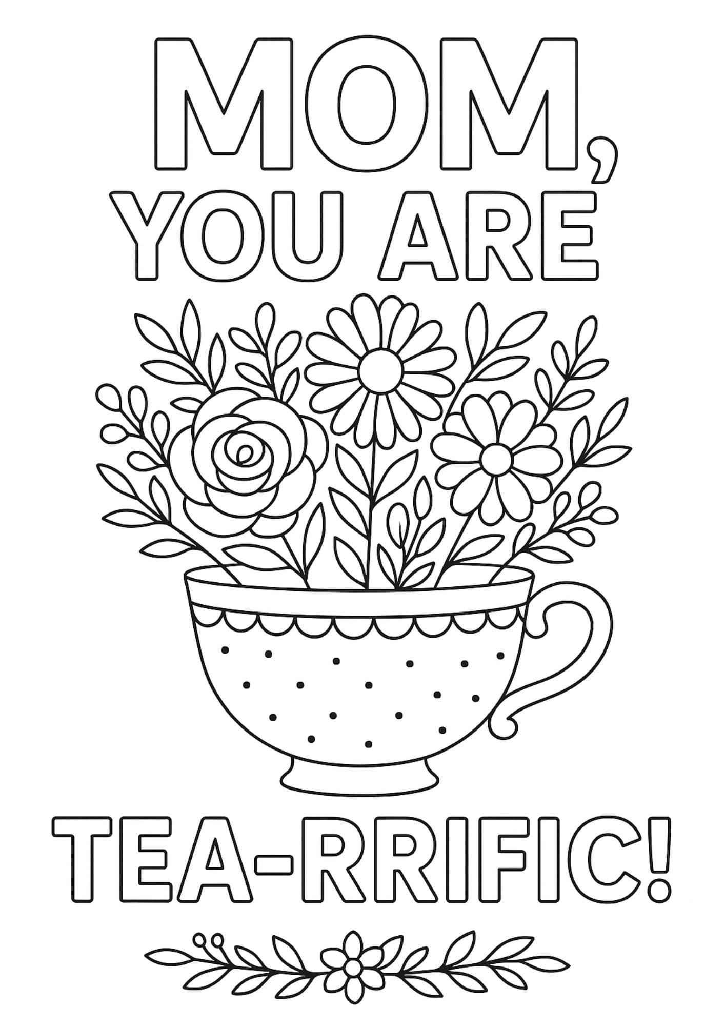 Free Printable Mother's Day Coloring Pages for Kids Colouring Book Mom tea cup flowers