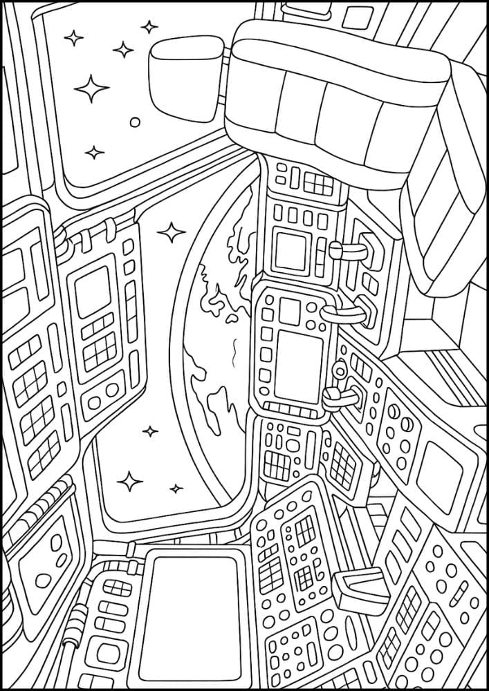 Free Printable Spaceship Coloring Pages for Kids Colouring Book Printout Outer Space Astronaut Science Scifi Bridge Cockpit