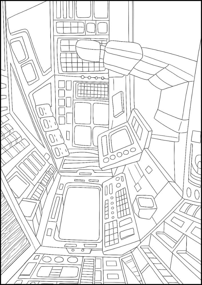 Free Printable Spaceship Coloring Pages for Kids Colouring Book Printout Outer Space Astronaut Science Scifi Control Panel
