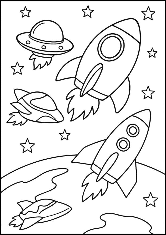 Free Printable Spaceship Coloring Pages for Kids Colouring Book Printout Outer Space Astronaut Science Scifi Kids Earth