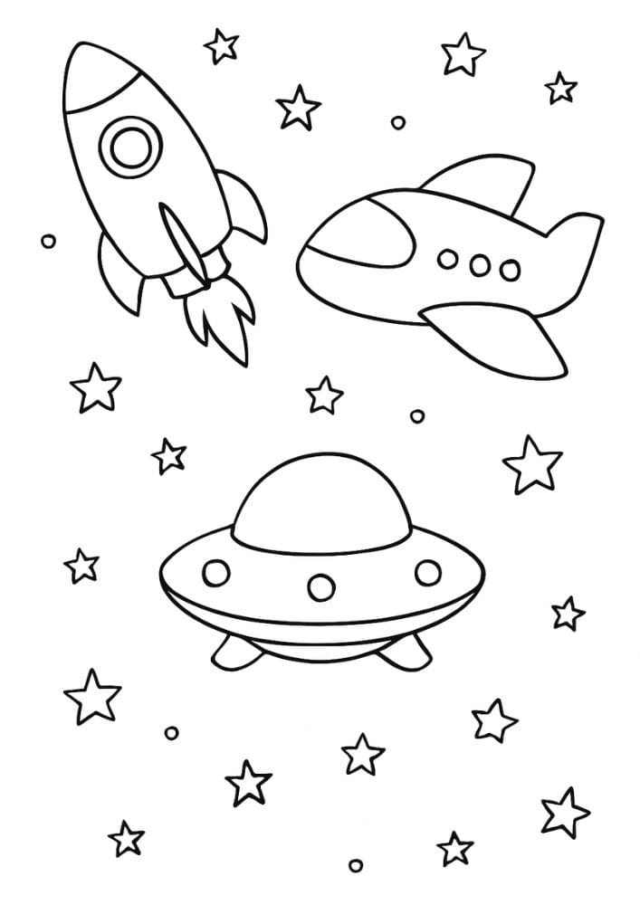 Free Printable Spaceship Coloring Pages for Kids Colouring Book Printout Outer Space Astronaut Science Scifi Simple Cute