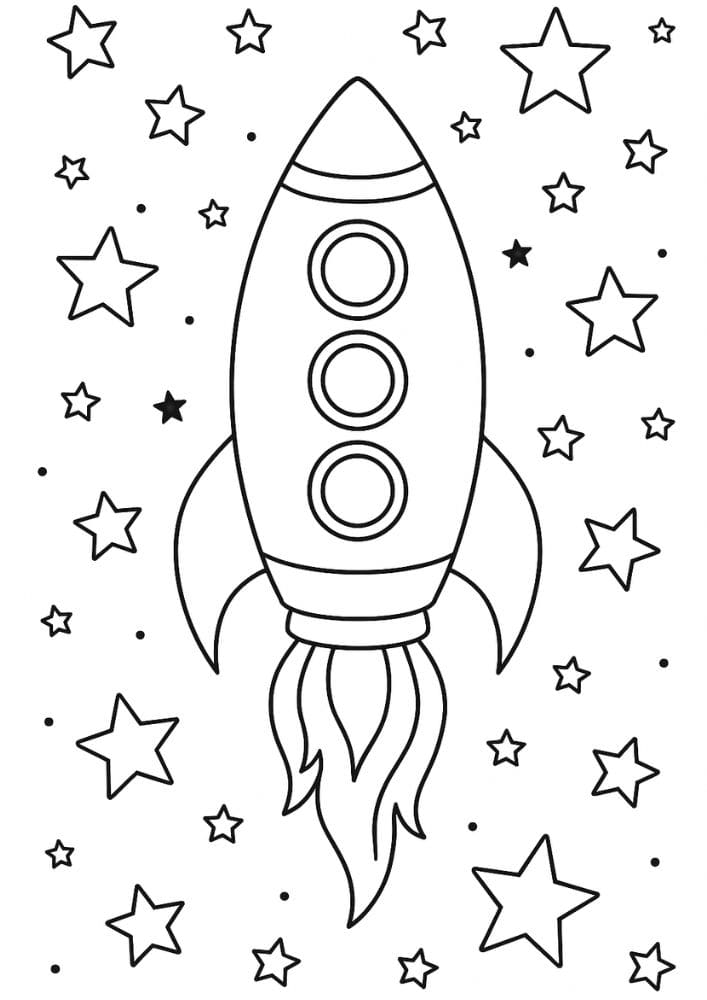 Free Printable Spaceship Coloring Pages for Kids Colouring Book Printout Outer Space Astronaut Science Scifi Simple Stars