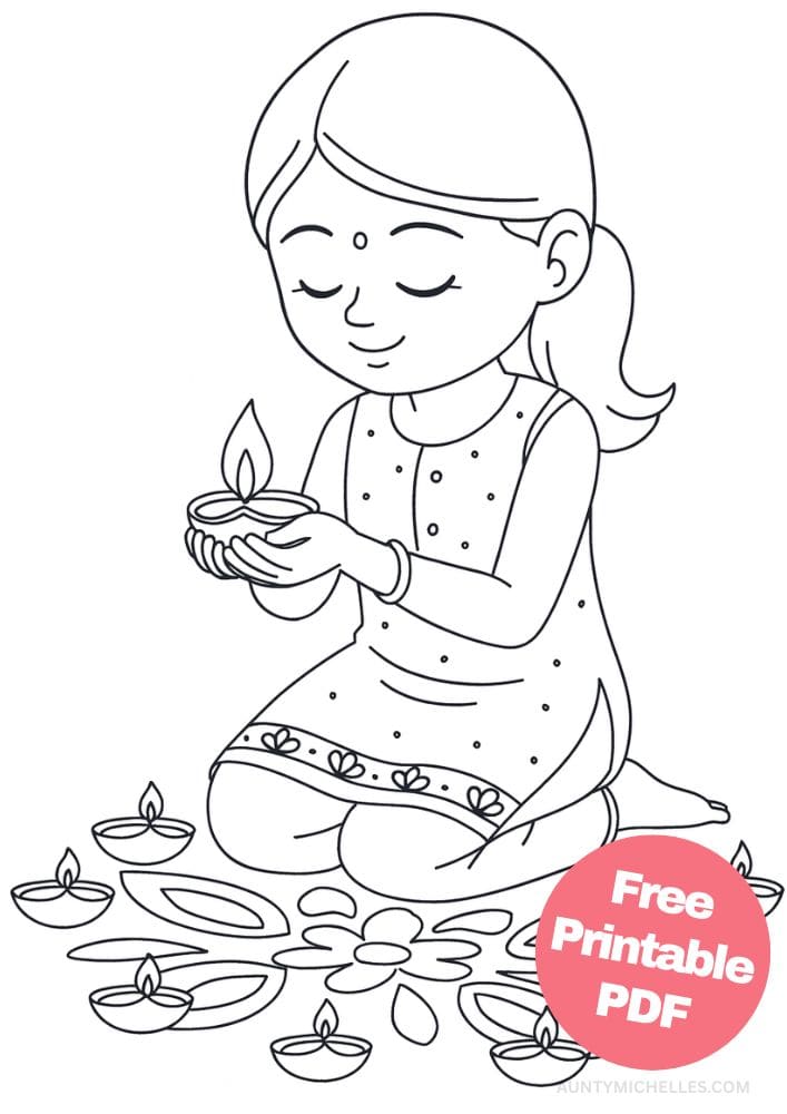 Free Printable Diwali Coloring Pages for Kids Tihar Colouring Book Printout Hindu Activities India Festival Candle Rangoli