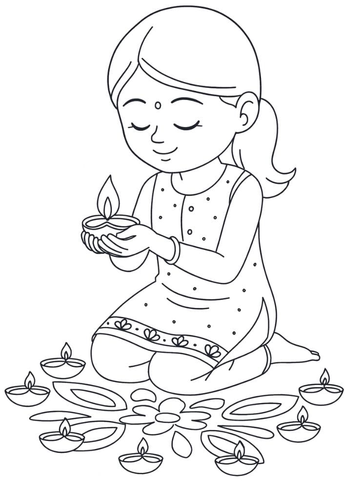 Free Printable Diwali Coloring Pages for Kids Tihar Colouring Book Printout Hindu Activities India Festival Candle Rangoli