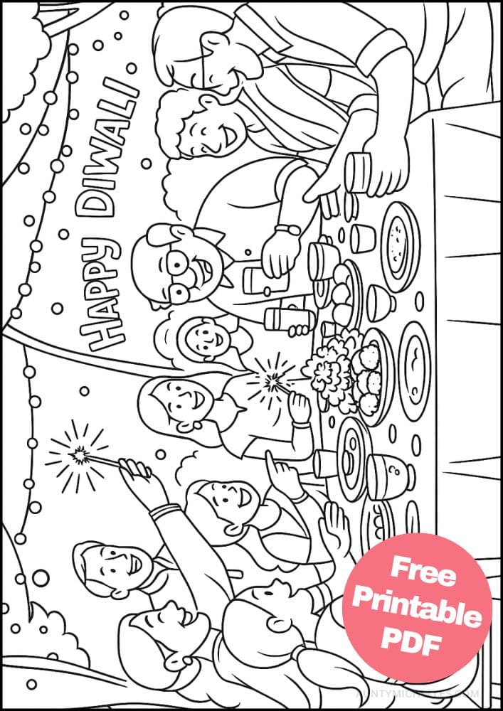 Free Printable Diwali Coloring Pages for Kids Tihar Colouring Book Printout Hindu Activities India Festival Family Feast
