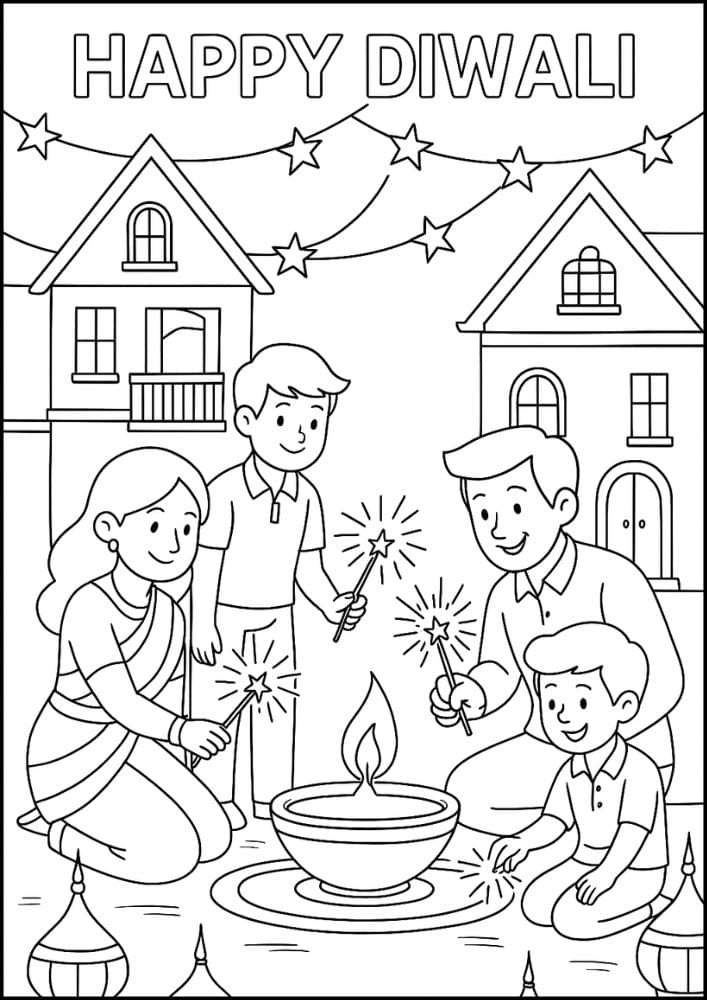 Free Printable Diwali Coloring Pages for Kids Tihar Colouring Book Printout Hindu Activities India Festival Festival of Lights