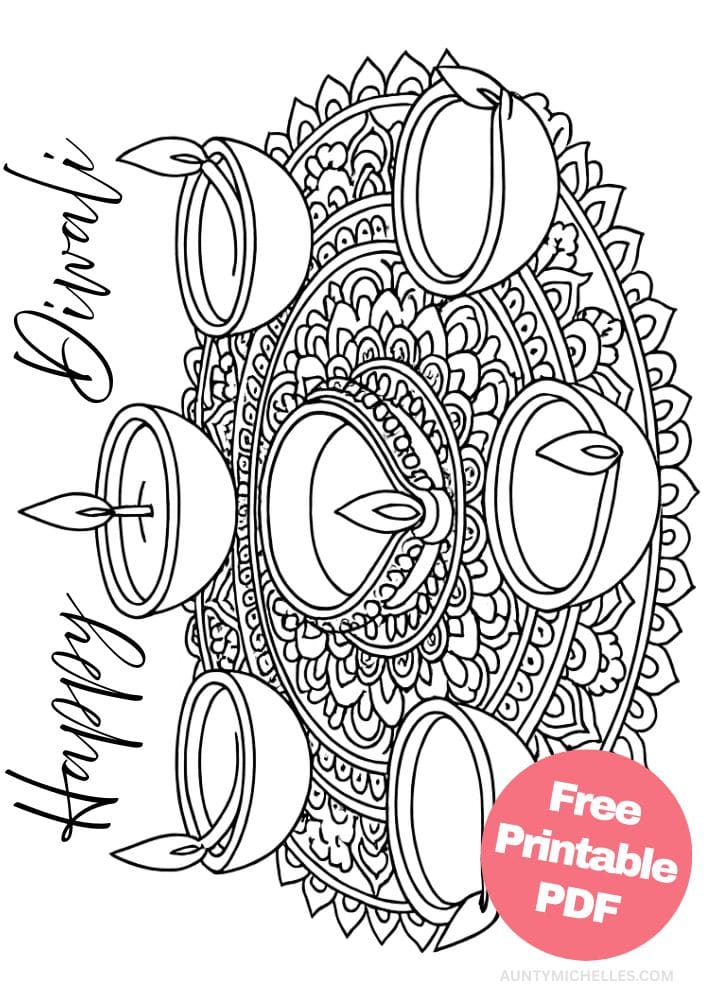 Free Printable Diwali Coloring Pages for Kids Tihar Colouring Book Printout Hindu Activities India Festival Rangoli Design