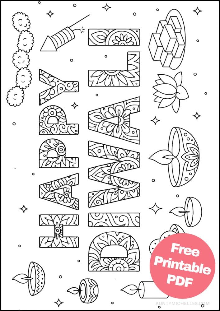 Free Printable Diwali Coloring Pages for Kids Tihar Colouring Book Printout Hindu Activities India Festival Rangoli Letters