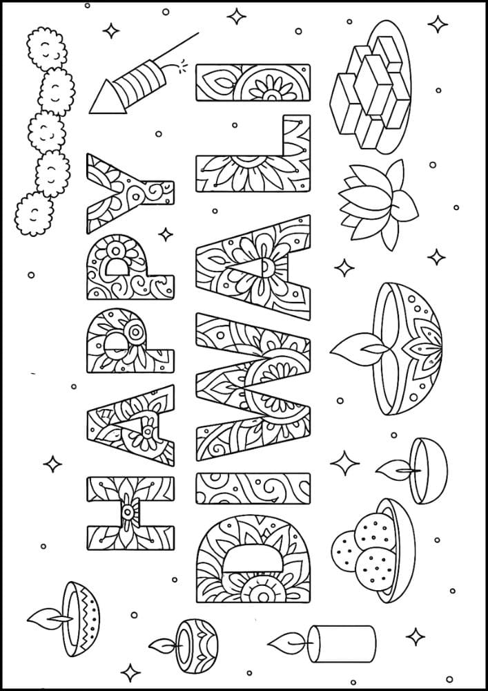Free Printable Diwali Coloring Pages for Kids Tihar Colouring Book Printout Hindu Activities India Festival Rangoli Letters