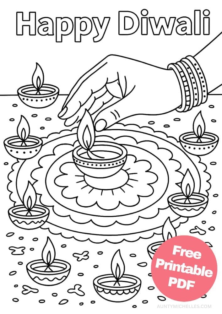 Free Printable Diwali Coloring Pages for Kids Tihar Colouring Book Printout Hindu Activities India Festival Rangoli Mandala