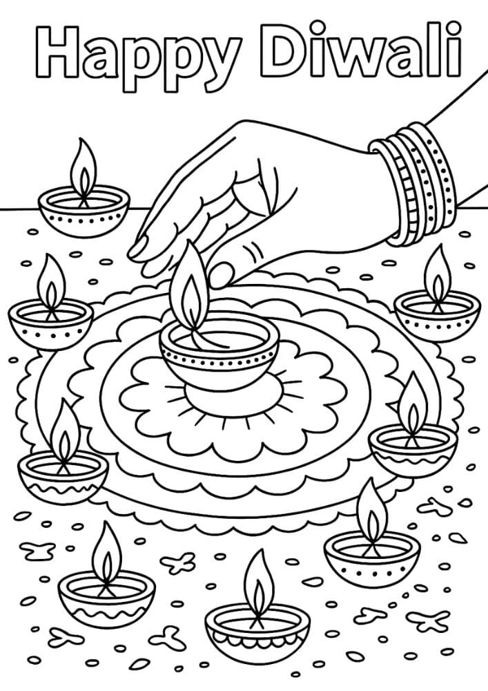 Free Printable Diwali Coloring Pages for Kids Tihar Colouring Book Printout Hindu Activities India Festival Rangoli Mandala