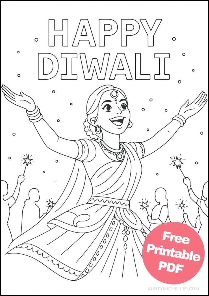 Free Printable Diwali Coloring Pages for Kids Tihar Colouring Book Printout Hindu Activities India Festival Women Dancing