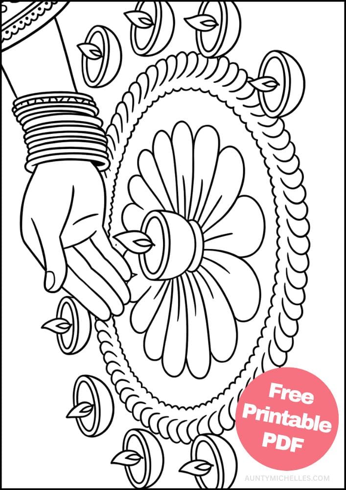 Free Printable Diwali Coloring Pages for Kids Tihar Colouring Book Printout Hindu Activities India Festival diyo rangoli