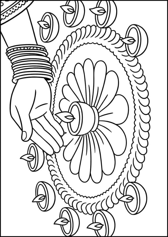 Free Printable Diwali Coloring Pages for Kids Tihar Colouring Book Printout Hindu Activities India Festival diyo rangoli
