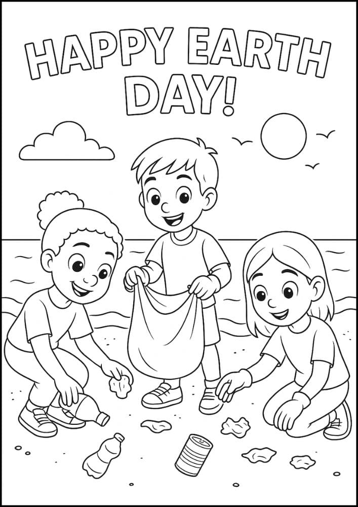 Free Printable Earth Day Coloring Pages for Kids Sustainable Colouring Book Green Printouts Beach Cleanup Garbage