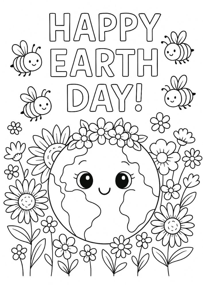 Free Printable Earth Day Coloring Pages for Kids Sustainable Colouring Book Green Printouts Earth Flower Bees