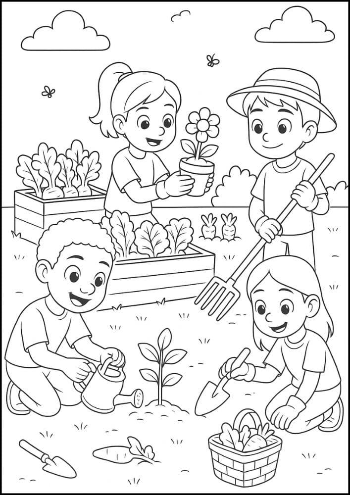 Free Printable Earth Day Coloring Pages for Kids Sustainable Colouring Book Green Printouts Gardening Farming Vegetables