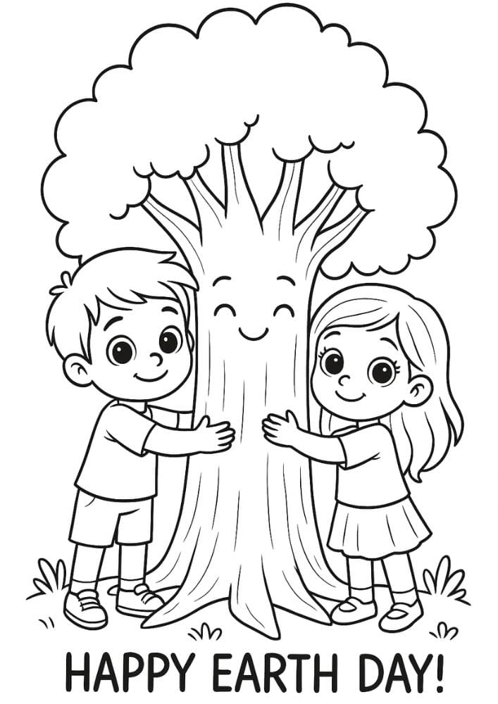 Free Printable Earth Day Coloring Pages for Kids Sustainable Colouring Book Green Printouts Hug a Tree