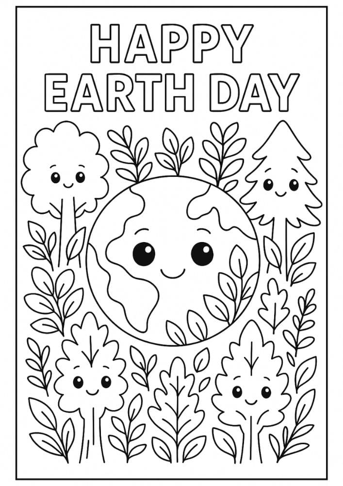 Free Printable Earth Day Coloring Pages for Kids Sustainable Colouring Book Green Printouts Tree Mountain Planet