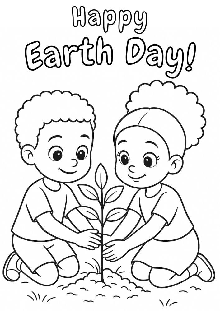 Free Printable Earth Day Coloring Pages for Kids Sustainable Colouring Book Green Printouts Tree Planting Multi Cultural Diverse