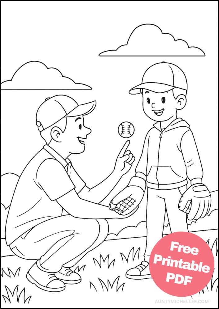 Free Printable Fathers Day Coloring Pages for Kids Dad Colouring Book Printout Activities Baseball Catch