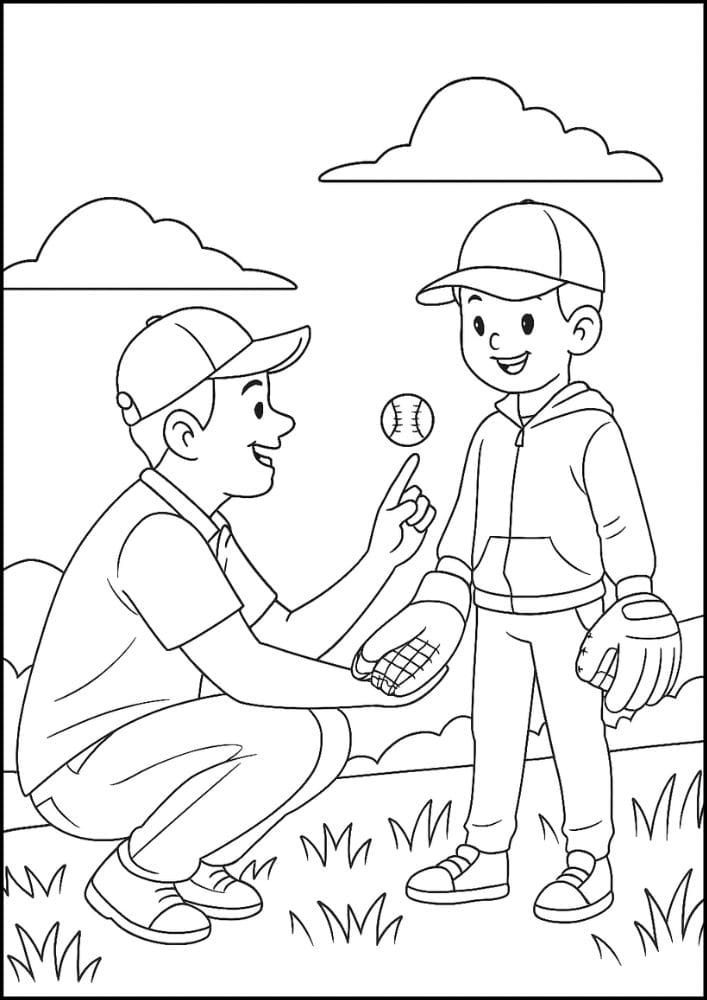 Free Printable Fathers Day Coloring Pages for Kids Dad Colouring Book Printout Activities Baseball Catch