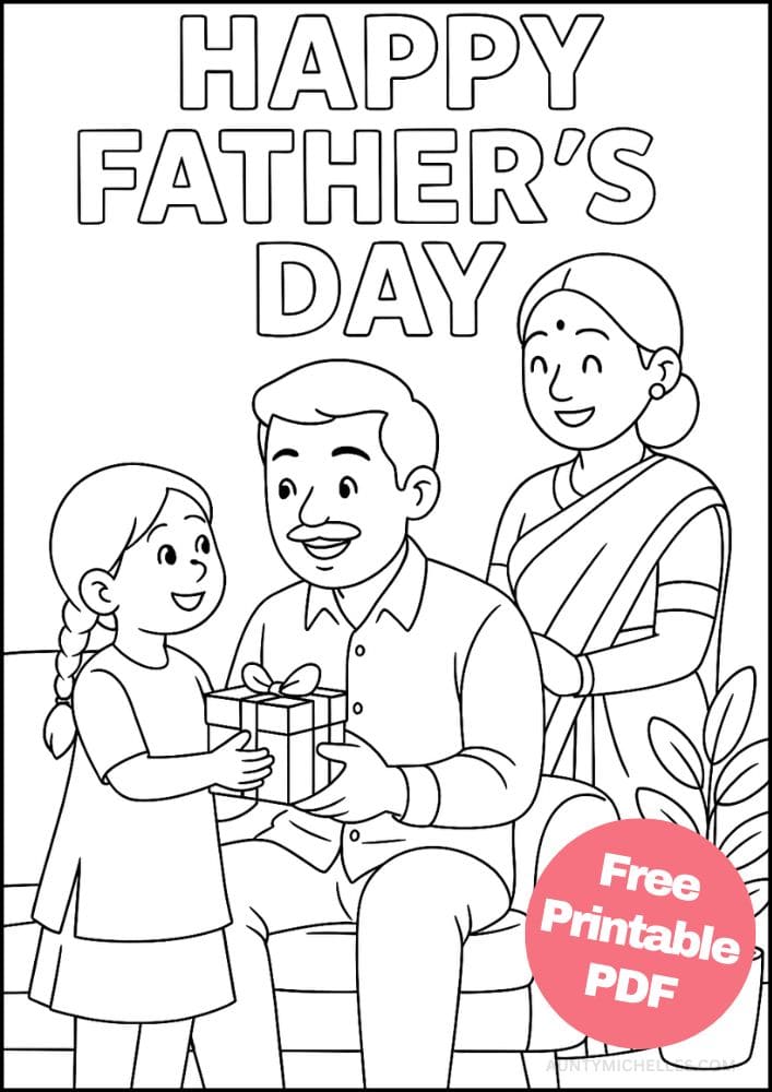 Free Printable Fathers Day Coloring Pages for Kids Dad Colouring Book Printout Activities Indian Family Multi Cultural