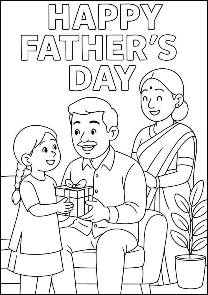 Free Printable Fathers Day Coloring Pages for Kids Dad Colouring Book Printout Activities Indian Family Multi Cultural